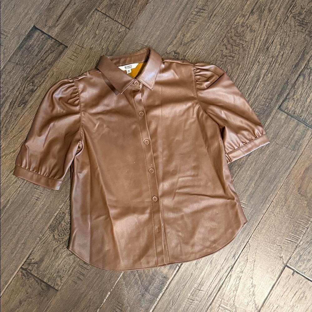 BB Dakota Tan Faux Leather Blouse